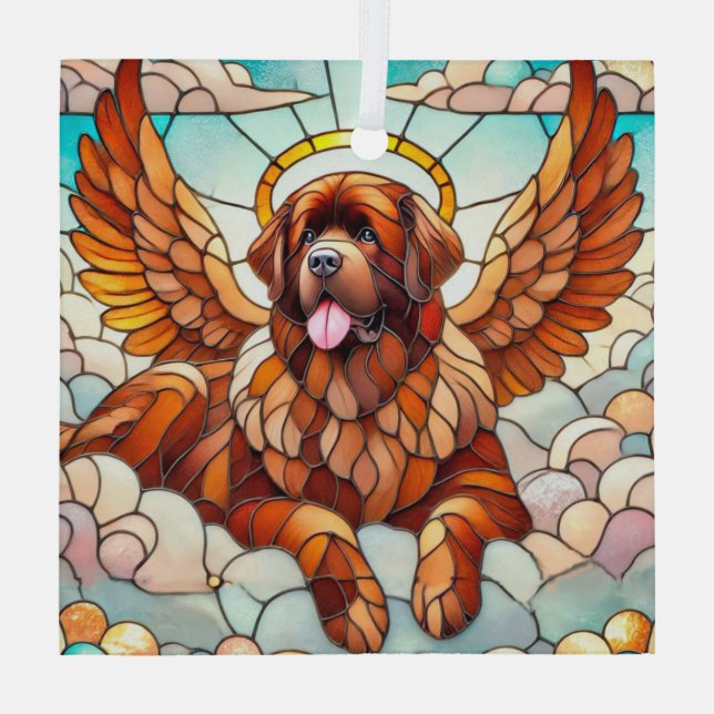 Ornement En Verre Chien de Terre-Neuve Brown Angel Suncatcher (Verso)