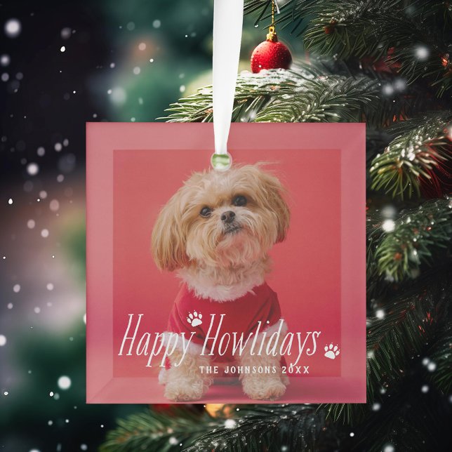 Ornement En Verre Chien Happy Howlidays Pet Holiday Photo (Créateur téléchargé)