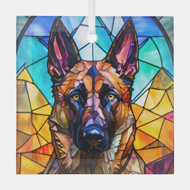 Ornement En Verre Chien Malinois Belge "Verre Tiré" (Recto)