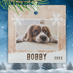 Ornement En Verre Chien Photo Nom de l'animal de compagnie Snowflake