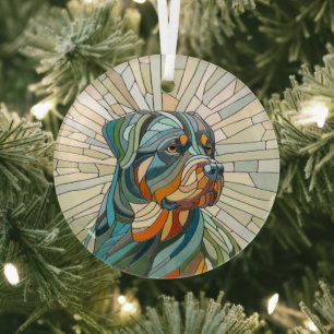 Ornement En Verre Chien Rottweiler - art de la mosaïque