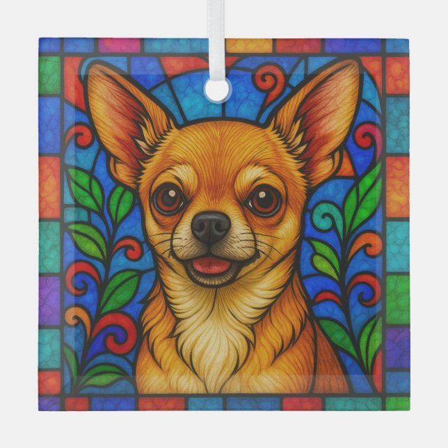 Ornement En Verre Chihuahua Chien "Verre Tiré" (Recto)