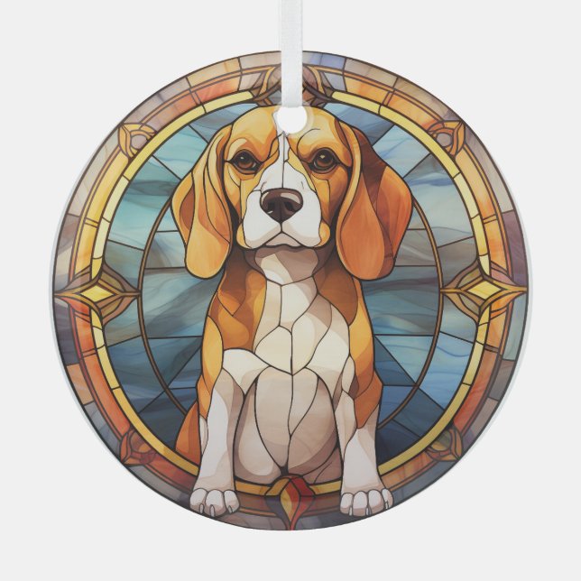 Ornement En Verre Chiot Beagle Blue Gold  (Recto)