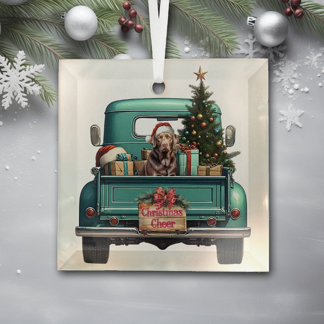 Ornement En Verre Chocolat Labrador Retriever Farm Truck Noël (Créateur téléchargé)