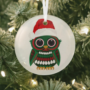 Ornement En Verre Chouette de Noël mignonne plaid cosy fête de fin d
