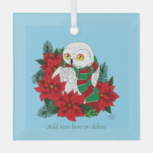 Ornement En Verre Chouette neigeuse Poinsettias rouges Noël