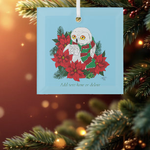 Ornement En Verre Chouette neigeuse Poinsettias rouges Noël
