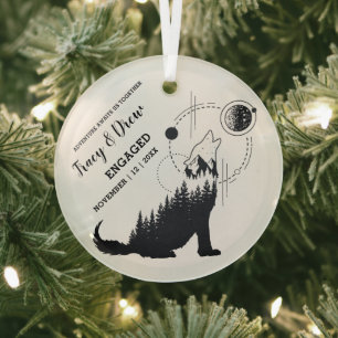 Ornement En Verre Chrismast Outdoor Wolf Moon PineTree Couple Engage