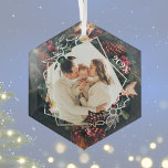Ornement En Verre Christmas Holly Wreath Photo Ornament<br><div class="desc">Christmas Holy Wreath Family Photo Ornament. Add your precious family photo memory and include the year to add to your Christmas Tree. It is highly recommend to us a light (bright) photo to contrast the dark background photo. Photo Credit: Elina Fairytale & 
Daria Shevtsova</div>