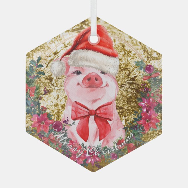 Ornement En Verre Christmas Pig Cute Piglet Wreath First Christmas C (Recto)