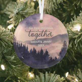 Ornement En Verre Christmas Pink Mountain Adventure Outdoor Couple