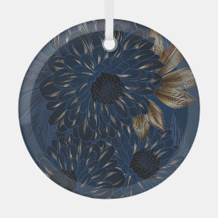 Ornement En Verre Chrysanthèmes dessinés à la main, motif floral élé