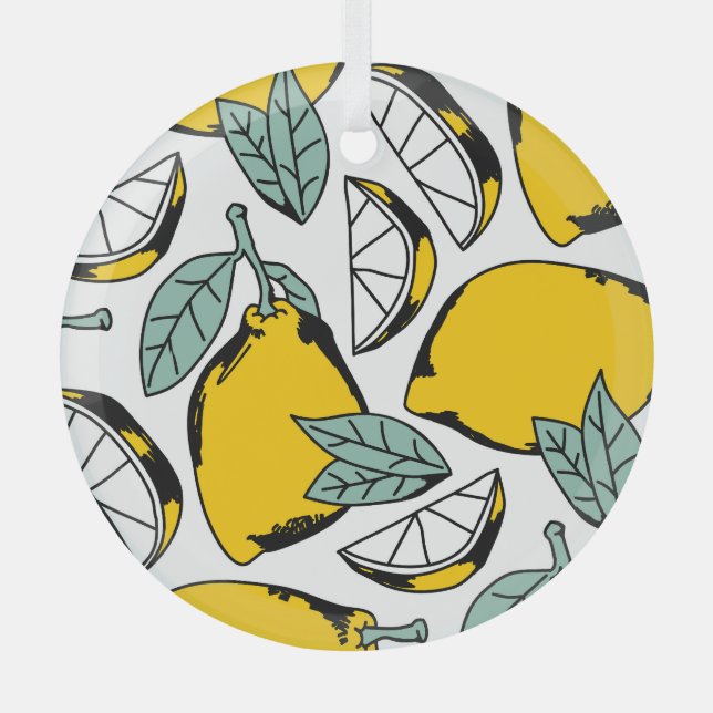 Ornement En Verre citrons dessinés à la main, motif vibrant. (Recto)