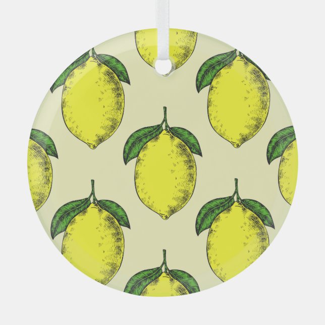 Ornement En Verre Citrons et feuilles : motif d'été. (Recto)