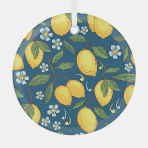 Ornement En Verre Citrons jaunes : Motif de fruits tropicaux.