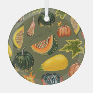 Ornement En Verre Citrouille et Feuille : Végétation d'automne