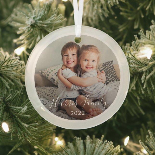 Ornement En Verre Classic Family Photo Keepsaké Noël Ornament (Insitu)