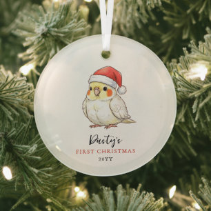Ornement En Verre Cockatiel Personnalisé Portant un Chapeau de Père 