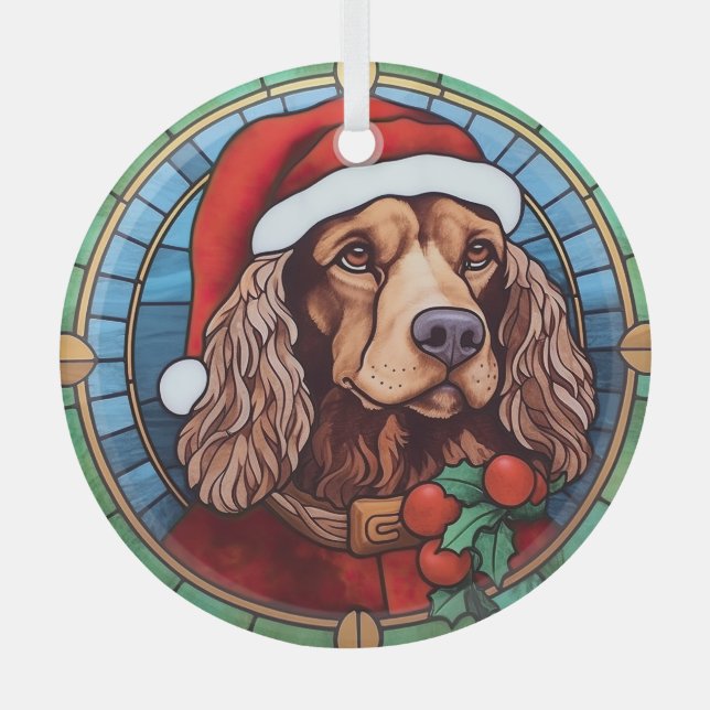 Ornement En Verre Cocker Spaniel Vitrail Noël (Recto)