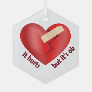 Ornement En Verre Coeur brisé guéri avec patch et citation de vie