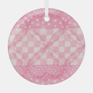 Ornement En Verre COEUR ROSE QUILT Cercle de verre ornement
