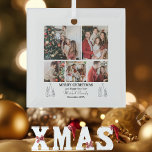 Ornement En Verre Collage de photos de famille, moderne, Noël minima<br><div class="desc">Family Photo Collage, Moderne, Minimaliste Ornement en Céramique de Noël Répandez vos vacances de façon personnelle avec notre ornement de Noël personnalisable, conçu pour les familles qui veulent partager leur joie! Doté d'un design minimaliste et mignon, cet ornement vous permet de télécharger 5 photos de famille chères et d'adapter le...</div>