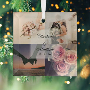 Ornement En Verre Collage photo de l'épouse et de la chambre d'anniv