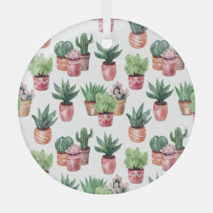 Ornement En Verre Collection de cactus dans des pots, aquarelle.