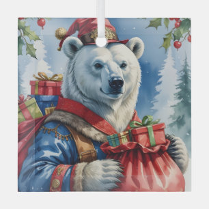 Ornement En Verre Conception de Noël de Père Noël ours polaire
