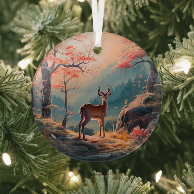 Ornement En Verre Conception de scène forestière enchantée de cerfs  (Insitu)