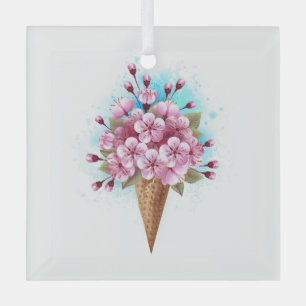 Ornement En Verre Cône rose Sakura crème glacée gaufre