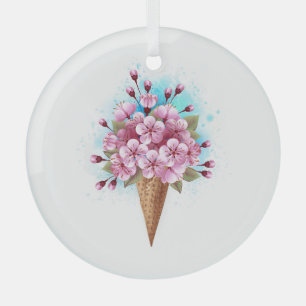 Ornement En Verre Cône rose Sakura crème glacée gaufre