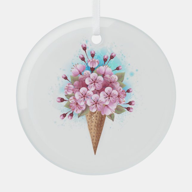 Ornement En Verre Cône rose Sakura crème glacée gaufre (Recto)