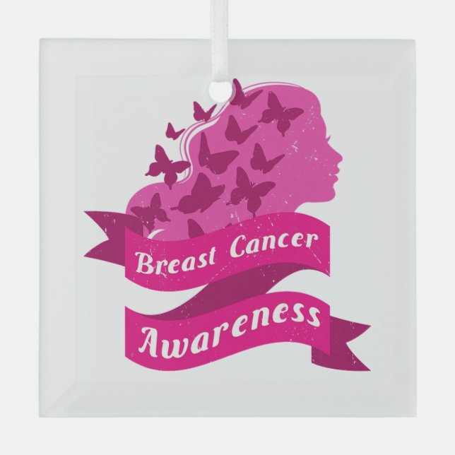 Ornement En Verre conscience du cancer du sein femmes papillon octo  (Recto)