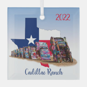 Ornement En Verre Contour du Texas et voitures de Cadillac Ranch