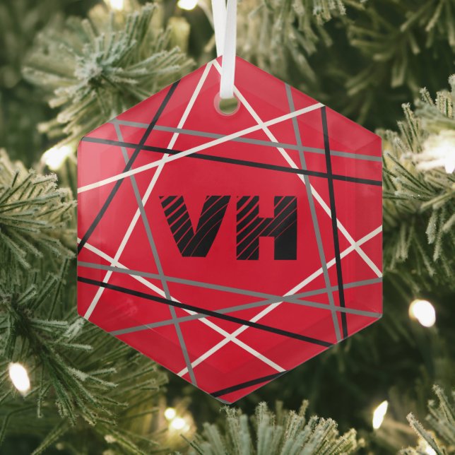 Ornement En Verre Cool Abstrait Rouge rayé Nom de la guitare Initial (Insitu)