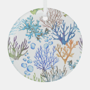 Ornement En Verre Coraux dessinés à la main : motif sous-marin.