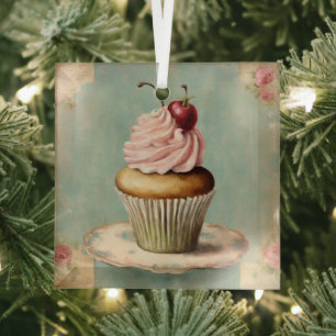 Ornement En Verre Cottagecore Vintage Pays Français Cupcake Rose