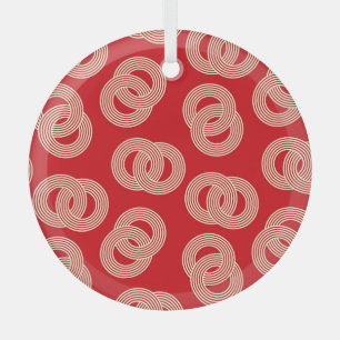 Ornement En Verre Couleurs rouges, anneaux rayés verrouillés motif.