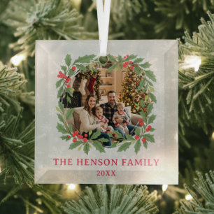 Ornement En Verre Couronne de houx élégante Joyeux Noël Photo
