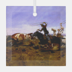 Ornement En Verre "Cowboys Roping a Steer" par Charles M Russell