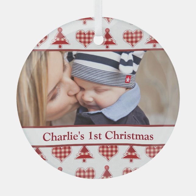 Ornement En Verre Craft Christmas Trees and Hearts Custom Photo (Recto)