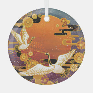 Ornement En Verre Crane Bird Chrysanthemum Motif japonais