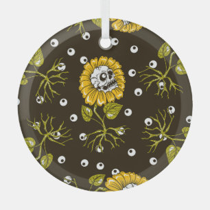Ornement En Verre Crânes de tournesol : Unique Motif sans fil.