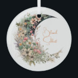 Ornement En Verre Create Your Own Pink Meadow Floral Crescent Moon<br><div class="desc">This ornament features magical, mystical artwork that you can customize by personalizing it for annual sacred wheel sabbats & other celebrations. They also make terrific gifts for friends, family & sister witches. Inspired by a desire to help others express themselves: their moods, thoughts, feelings, beliefs – all of the things...</div>