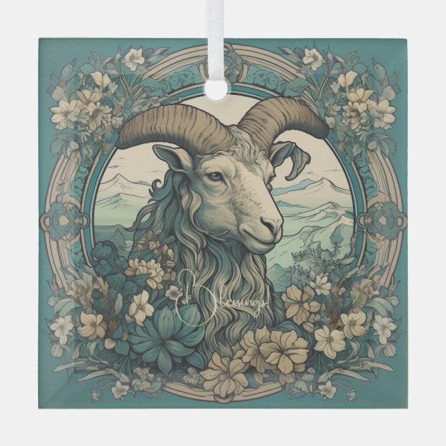 Ornement En Verre Créez votre propre Capricorne Art Nouveau Zodiac (Recto)