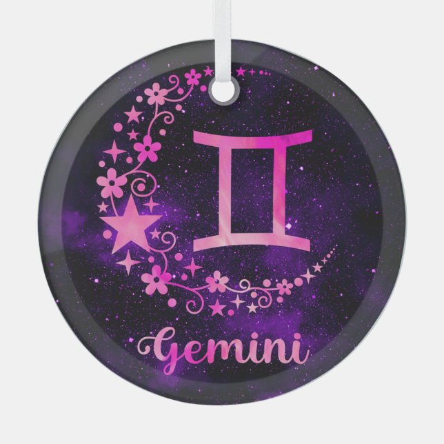 Ornement En Verre Créez votre propre gemini céleste violet Zodiac (Recto)
