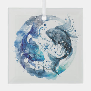 Ornement En Verre Créez votre propre Zodiac de pois bleus et Turquoi
