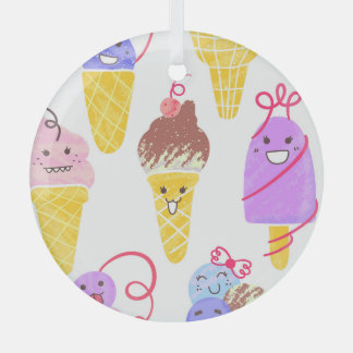 Ornement En Verre Crèmes glacées Kawaii, motif mignon et sans soudur