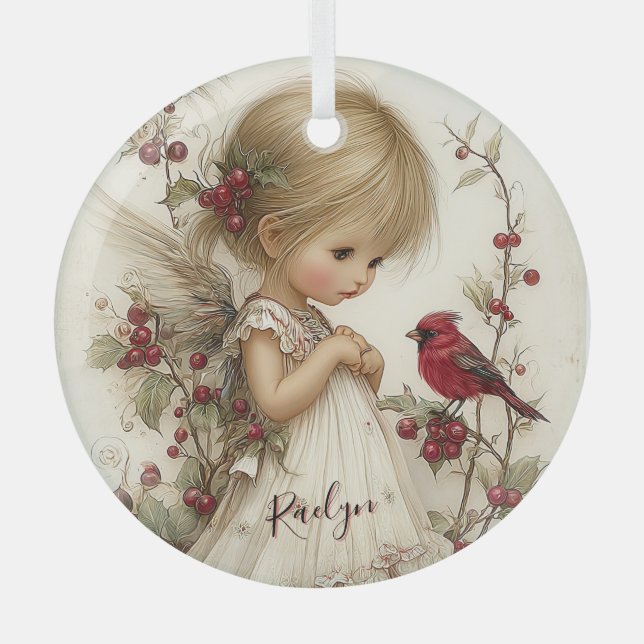 Ornement En Verre Crimson Wings and Winter Wishes (Recto)